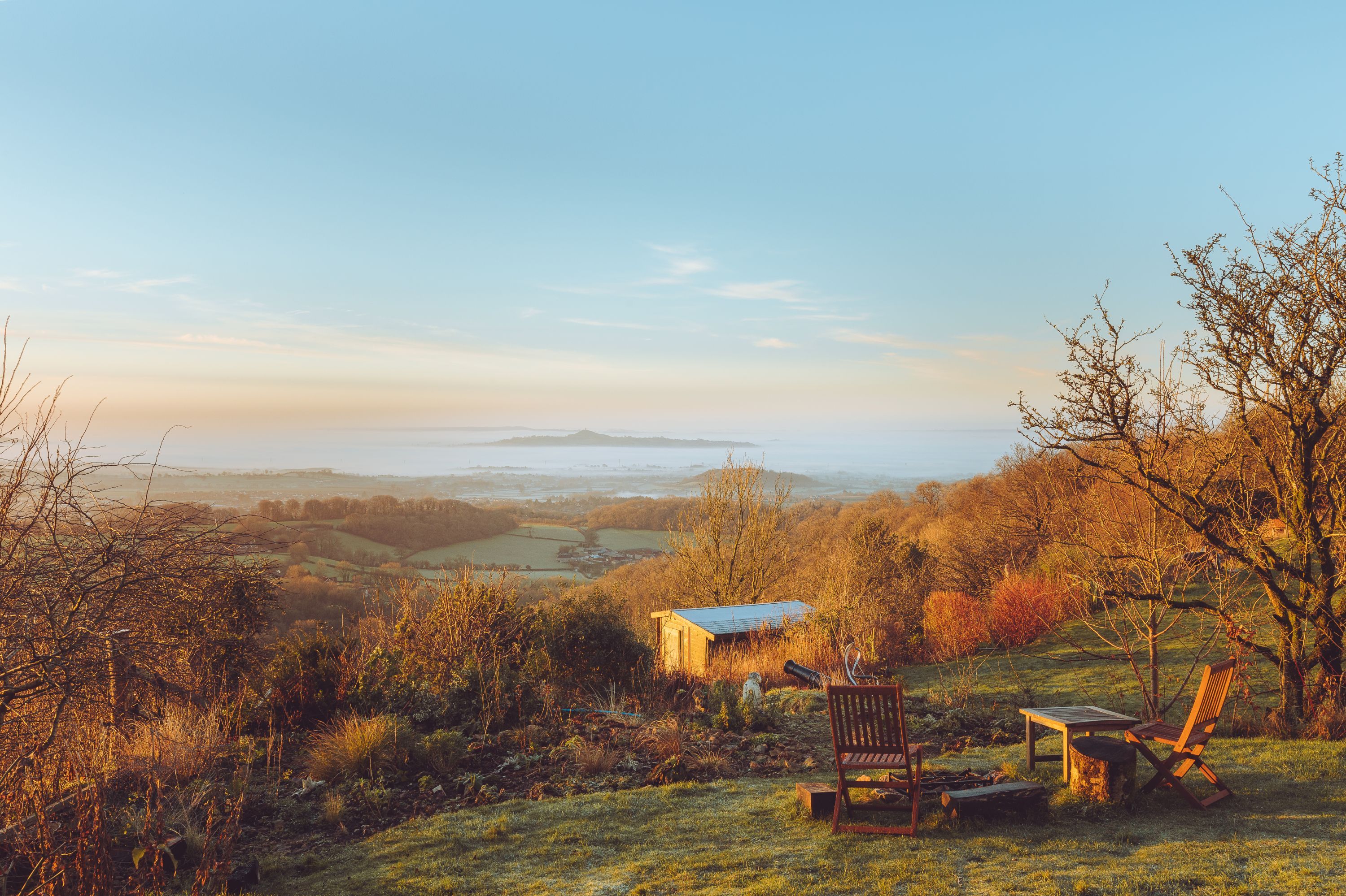 Views over a sunny and hazy country landscape