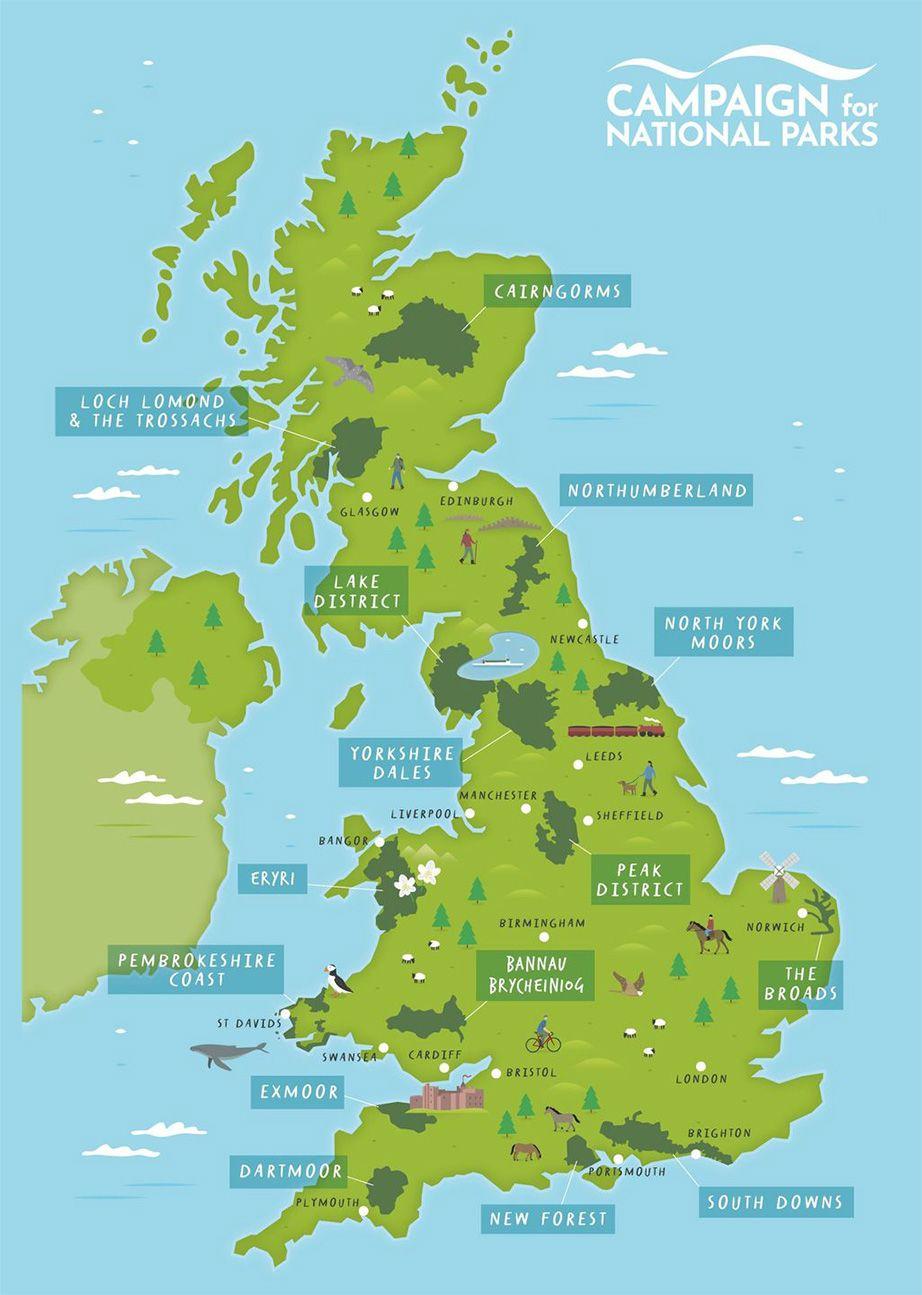 a map of the uk with national parks labelled