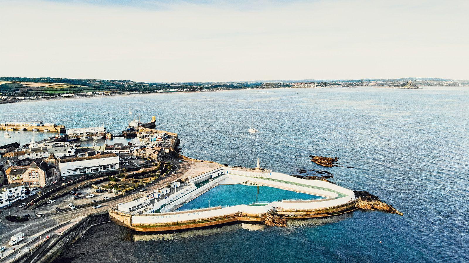 A view of the coastline looking down on the Penzance lido