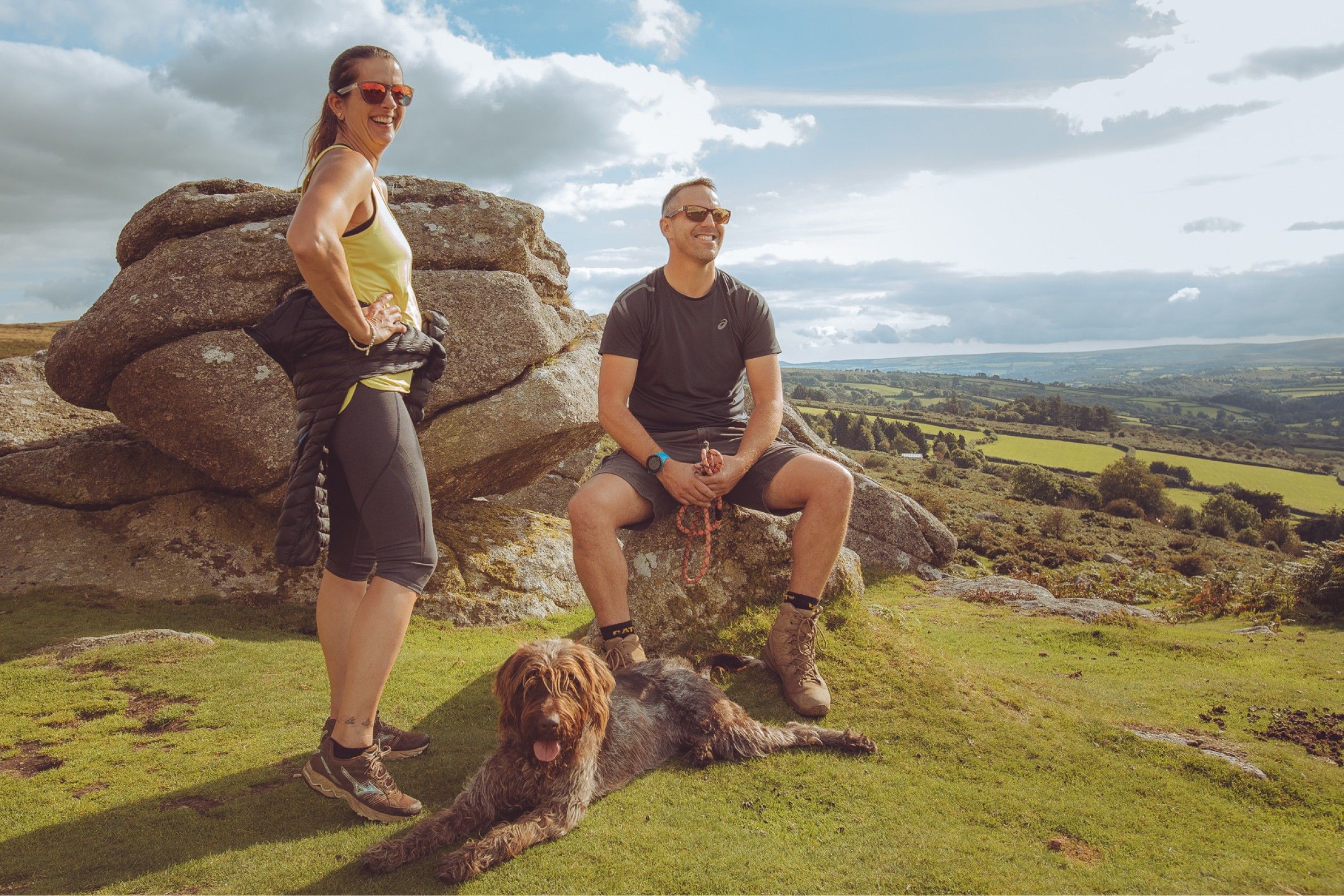 People and a dog on Dartmoor