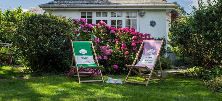 Deck chairs in a garden
